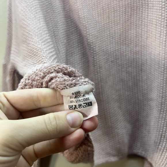 Gigi Moda Knit Sweater Italy Pink Oversized Lagenlook Cropped Chic Modal Blend - Picture 5 of 7